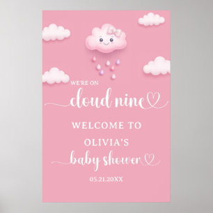Poster No Cloud Nine Modern Pink Chá de fraldas Welcome
