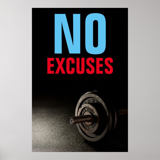 Pôster No Excuses Bodybuilding Fitness Inspirational (Frente)
