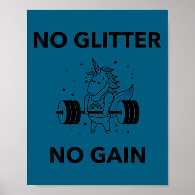 Poster No Glitter No Gain Funny Gym Workout Motivational  (Frente)