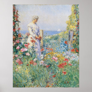 Poster No jardim por Childe Hassam, belas artes do
