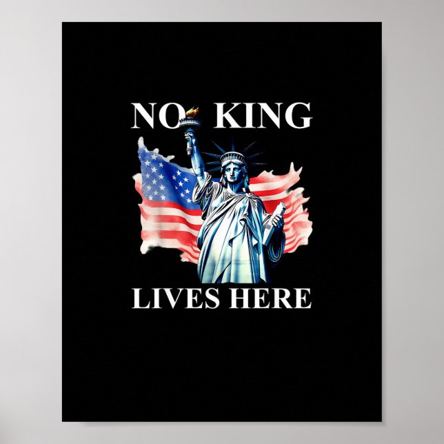 Poster No King Lives in America Freedom Flag Patriotic (Frente)