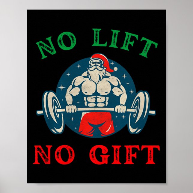 Poster No Lift No Gift Funny Workout Santa Christmas Gym  (Frente)