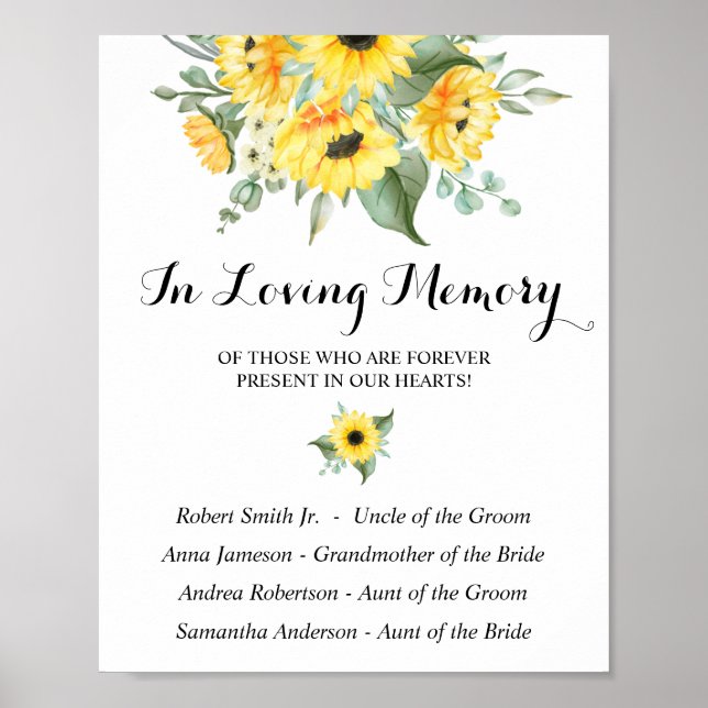 Poster No Loving Memory Sunflower Sinal de Casamento Verd (Frente)