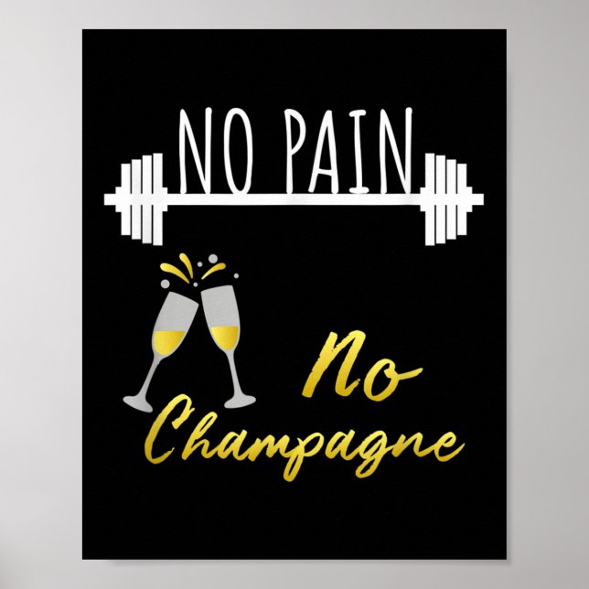Poster No Pain No Champagne Gym Motivation For Women  (Frente)