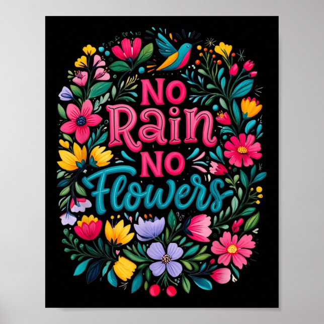 Poster No Rain No Flowers Motivational Saying Wildflowers (Frente)