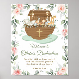 Poster Noah's Ark Pink Floral Dedications Christening