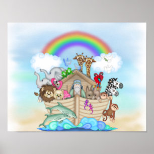 Pôster NOAHS ARK Rainbow NURSERY DECORATION MURAL