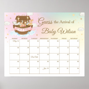 Poster Noah's Ark Rainbow Pink Guess Baby's Due Date Game
