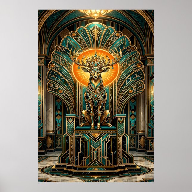 Poster Noble Art Deco Stag Deer Golden Silhouette (Frente)