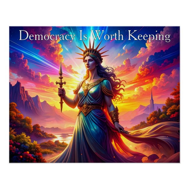 Pôster Noble Lady Liberty Democracy Is Worth Keeping (Frente)