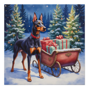 Pôster Nobre Doberman Guardando o Trenó de Natal de Inver