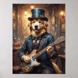 Poster Nobre Retriever dourado tocando guitarra em pub
