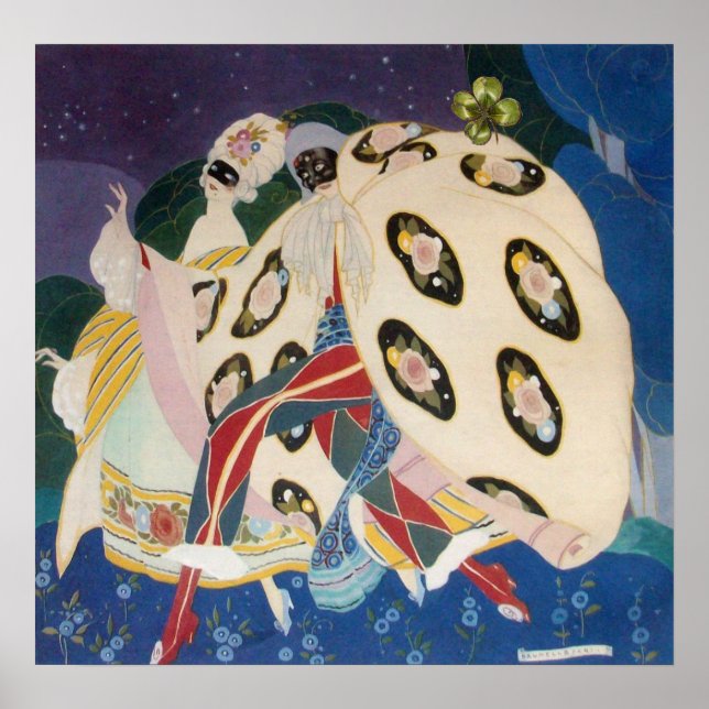 Poster NOCTURNE COM MASKS / Art Deco Venetian Mascarada (Frente)