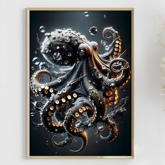 Poster Noir Octopus Fantasy Dark Squid Tentáculos Surreai