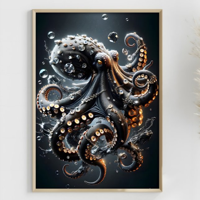 Poster Noir Octopus Fantasy Dark Squid Tentáculos Surreai (Criador carregado)