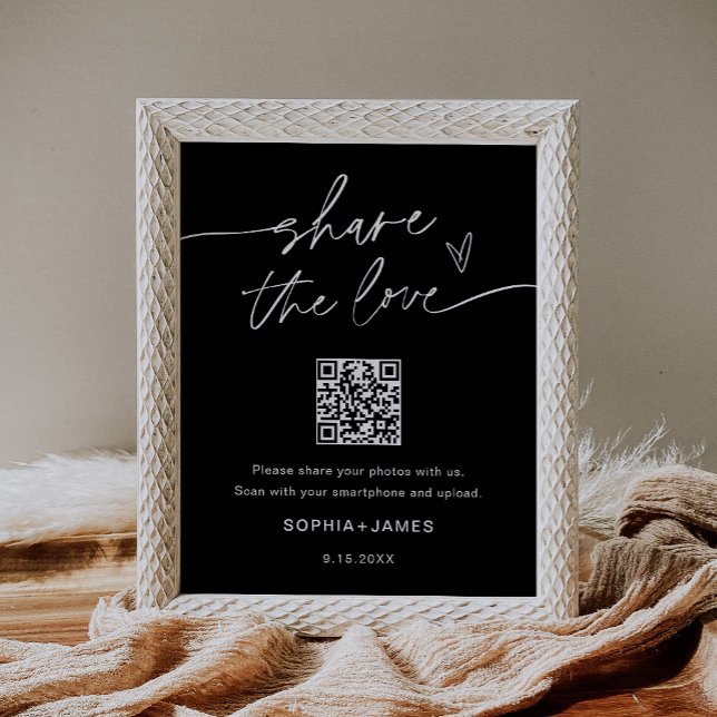 Poster NOIR Share the Love Casamento Código QR de Foto (Criador carregado)