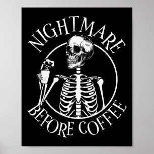 Poster Noite Assustadora Antes Do Café Halloween Skeleton
