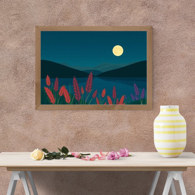 Poster Noite Cativante de Lua Cheia sobre o Lago Sereno (Criador carregado)