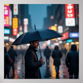 Poster Noite chuvosa na cidade - Solidão urbana