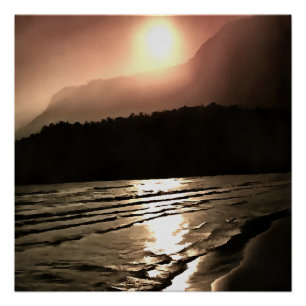 Pôster Noite Colorida Na Paisagem Da Praia