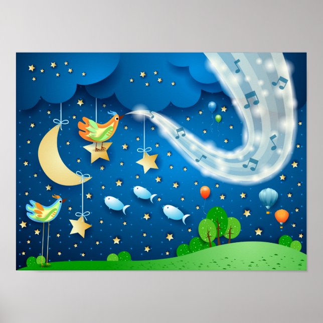 Poster Noite com música e aves (Frente)