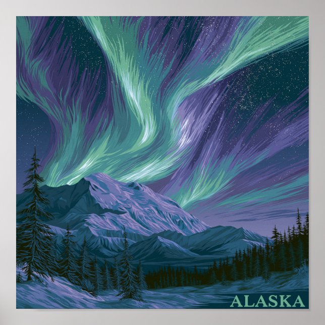 Poster Noite da Aurora do Alasca (Frente)