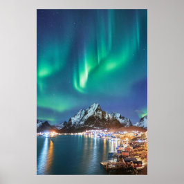 Poster Noite de Aurora na ponte para Reine no Lofoten