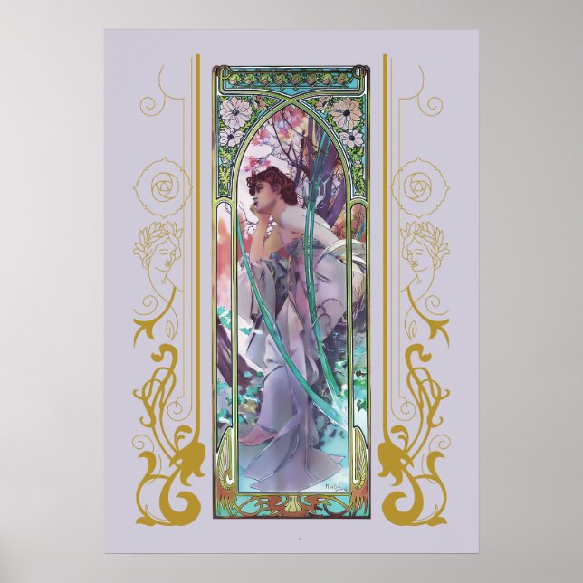 Poster Noite de Contemplação por Alphonse Mucha (Frente)