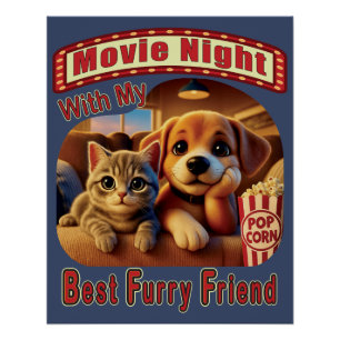 Pôster Noite de Filme - Melhor Amigo de Furto - Gato e Ca