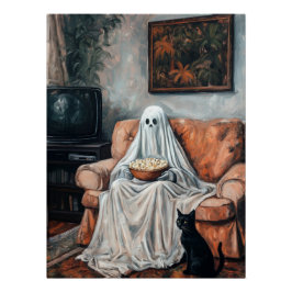 Pôster Noite de Filme Spooky | Fantasma e Cat Assistindo