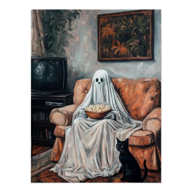 Pôster Noite de Filme Spooky | Fantasma e Cat Assistindo  (Frente)