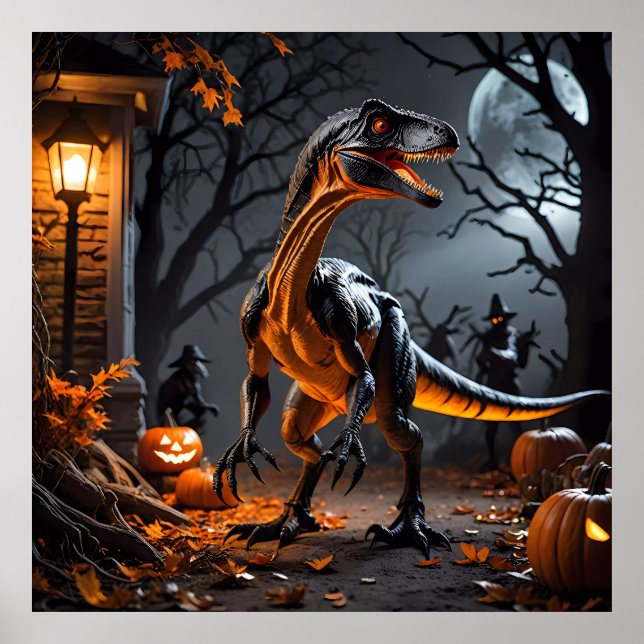 Poster Noite De Halloween Com Velociraptor (Frente)