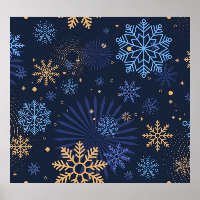 Poster Noite de inverno: Padrão Azul Floco de Neve. (Frente)