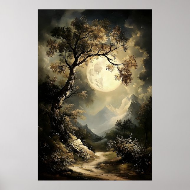 Poster Noite de lua e estrelas na floresta, dark academia (Frente)