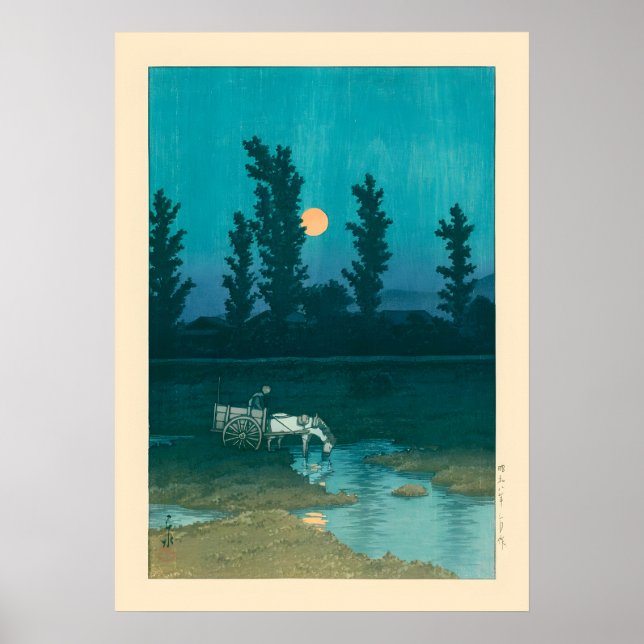 Poster Noite de Lua Nakanoshima Sapporo por Kawase Hasui (Frente)
