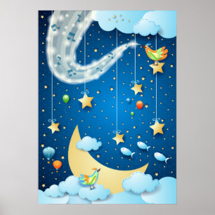 Poster Noite de música e lua grande