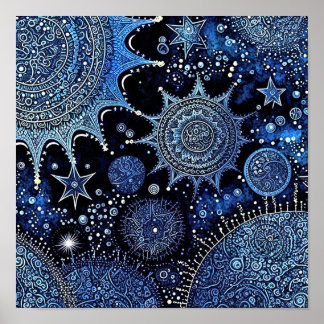 Poster Noite de Natal Azul e Branco