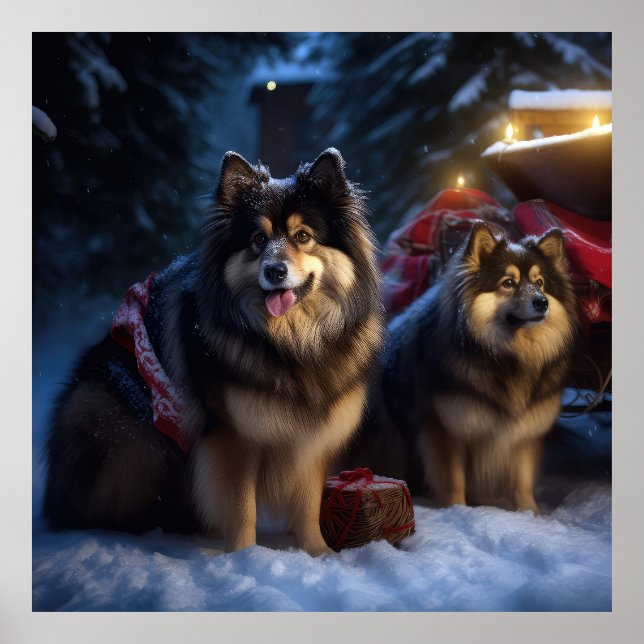 Poster Noite de Natal Finlandesa de Lapphund Snowy Sleigh (Frente)