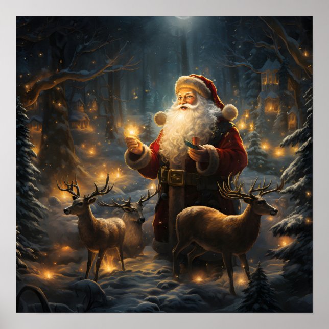 Poster Noite de Natal Santa Floresta Nevada (Frente)