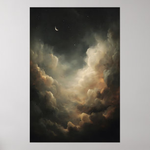 Poster Noite do Céu da Lua Crescente Dark Academia Celest