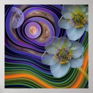Pôster Noite do Helleboris, floral abstrato artístico