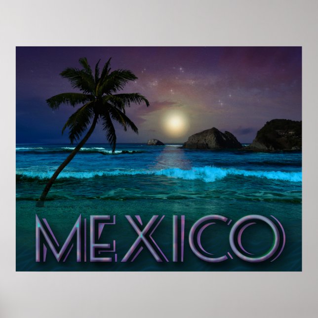 Poster Noite do México na praia (Frente)