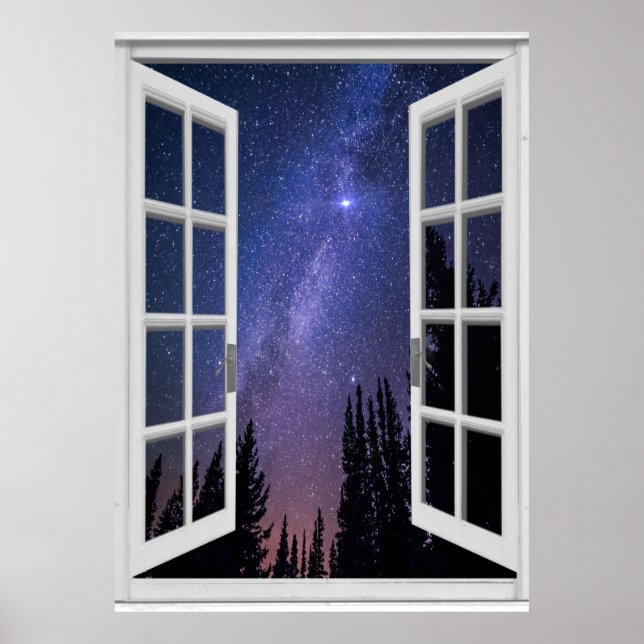 Poster Noite do Sky View Trompe l'oeil Falso Window (Frente)