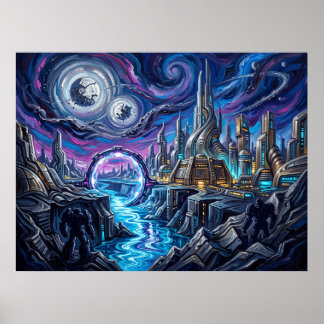 Poster Noite Estrelada de Cybertron Paisagem Ficção Cient