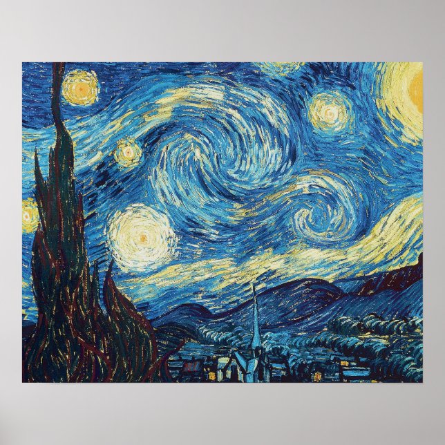Pôster Noite Estrelada de Van Gogh Arte Clássica Impressi (Frente)