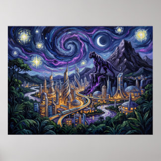 Poster Noite Estrelada de Wakanda Pantera Negra