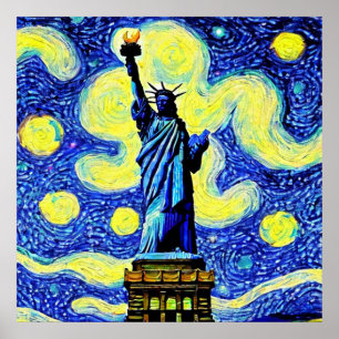 Poster Noite Estrelada Estátua da Liberdade Nova York