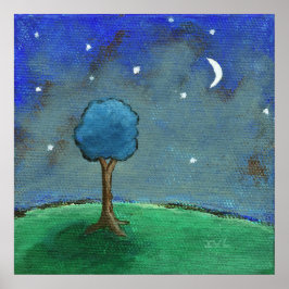 Pôster Noite Estrelada Estrelada, Arte de Paisagem de Árv