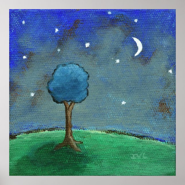Pôster Noite Estrelada Estrelada, Arte de Paisagem de Árv (Frente)