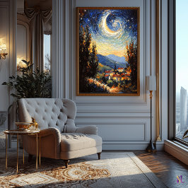 Poster Noite Estrelada Inspirada no Impressionismo